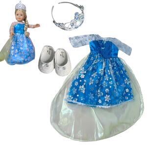 18" Doll Elsa Costume Dress Blue Silver Zip Gown Iridescent Train Clothes New
